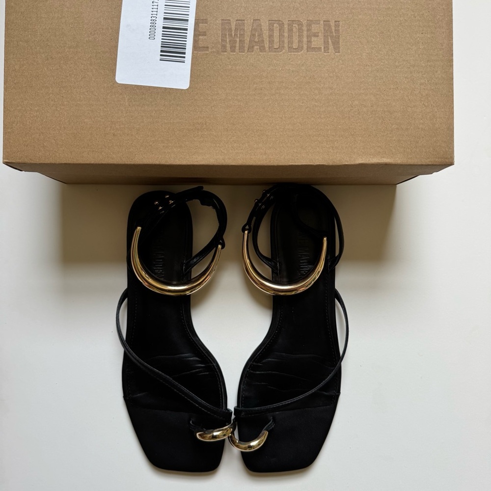 Steve Madden Black Heels with Gold Accents